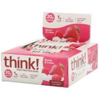 Think !, Батончики с высоким содержанием белка, ягоды со сливками, 10 батончиков, 60 г (2,1 унции) каждый