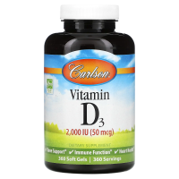 Carlson Labs, Витамин D3, 2000 МЕ (50 мкг), 360 мягких таблеток
