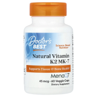 Doctor's Best, натуральный витамин K2 MK-7 с MenaQ7, 45 мкг, 60 вегетарианских капсул