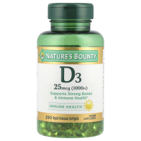 Nature's Bounty, D3, 25 мкг (1000 МЕ), 250 мягких таблеток ускоренного высвобождения