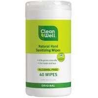 CleanWell, Абсолютно натуральные очищающие салфетки для рук, без спирта, оригинальные, 40 салфеток, 5 x 8 дюймов (12,7 x 20,3 см) каждая