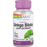 Solaray, Экстракт листьев гинко билоба для приема один раз в день, 120 мг, 30 растительных капсул