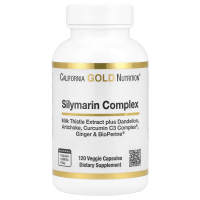 Силимарин для печени California Gold Nutrition с экстрактом куркумы и расторопши, артишоком, одуванчиком и биоперином, 300 мг, 120 вегакапсул