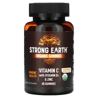 YumVs, Органические жевательные мармеладки Strong Earth, витамин C с витамином D3 и цинком, мандарин и апельсин, 60 жевательных мармеладок