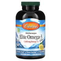 Carlson Labs, Elite Omega-3 Gems, отборные омега-3 кислоты, натуральный лимонный вкус, 1600 мг, 240 мягких таблеток