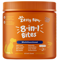 Zesty Paws, 5-in-1 Multivitamin Bites, добавка для собак с ароматизатором «Арахисовая паста», 90 мягких жевательных таблеток