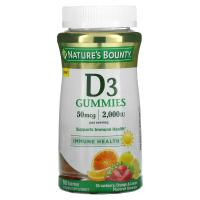 Nature's Bounty, жевательные таблетки с витамином D3, со вкусом клубники, апельсина и лимона, 50 мкг 2000 МЕ, 90 жевательных таблеток