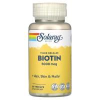 Solaray, Биотин, 5000 мкг, 60 вегетарианских капсул