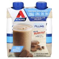 Atkins, Advantage, молочный коктейль с шоколадом, 4 коктейля, 11 жидких унций (325 мл) каждый