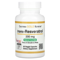 California Gold Nutrition, Транс-ресвератрол, 98% чистый, 200 мг, 60 вегетарианских капсул