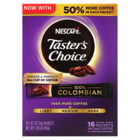 Nescafé, Taster's Choice, растворимый кофе, 100% колумбийский, 16 порционных пакетиков, по 0,1 унции (3 г) каждый