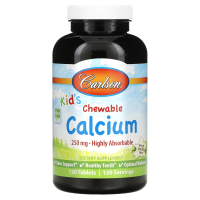 Carlson Labs, Детский жевательный кальций, натуральный ванильный вкус, 250 мг, 120 таблеток