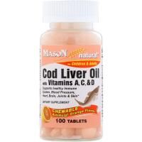 Mason Natural, Chewable Cod Liver Oil, with Vitamins A, C, & D, Orange Flavor, 100 Tablets