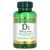 Nature's Bounty, Витамин D3, 125 мкг, 5000 МЕ, 240 мягких таблеток ускоренного высвобождения