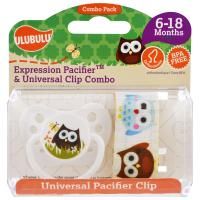 Ulubulu, Expression Pacifiers & Universal Clip Combo, Owl, 6-18 Months