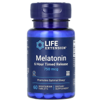 Life Extension, Мелатонин, 6-часовое высвобождение, 750 мкг, 60 растительных таблеток