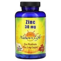 Nature's Life, Цинк, 30 мг, 250 растительных капсул
