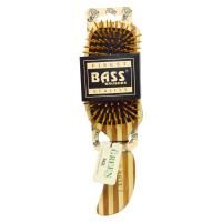 Bass Brushes, Изогнутая щетка для волос, с деревянными щетинками и полосатой бамбуковой ручкой, 1 щетка для волос