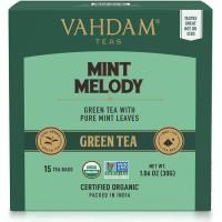 Vahdam Teas, зеленый чай, мелодия мяты, 15 чайных пакетиков, 30 г (1,06 унции)