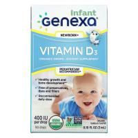 Genexa, Витамин D3 для младенцев, для детей с рождения, органический ванильный ароматизатор, 400 МЕ, 3 мл (0.10 жидк. унций)