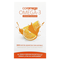 Coromega, Омега-3, Выжимающиеся пакетики со вкусом апельсина, 90 пакетиков, 2.5 г каждый