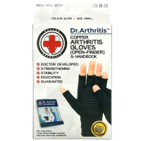 Doctor Arthritis, Медные перчатки и справочник для больных артритом с открытыми пальцами, маленькие, черные, 1 пара