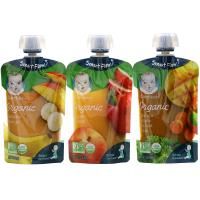 Gerber, Organic, набор с разными вкусами: манго, яблоко, морковь и листовая капуста; яблоко и персик; банан и манго, 9 пакетиков, 99 г (3,5 г) каждый