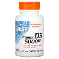 Doctor's Best, Витамин D3, 125 мкг, 5000 МЕ, 180 мягких таблеток