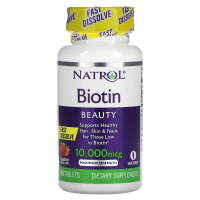 Natrol, Biotin, Maximum Strength, Strawberry, 10,000 mcg, 60 Tablets