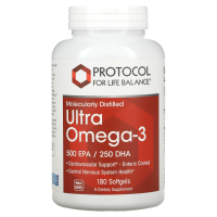 Protocol for Life Balance, Molecularly Distilled Ultra Omega-3, 500 EPA/250 DHA, 180 Softgels