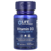 Life Extension, Витамин D3, 5000 МЕ, 60 гелевых капсул