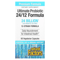 Natural Factors, Ultimate Probiotic, 24/12 Formula, 24 млрд КОЕ, 60 вегетарианских капсул