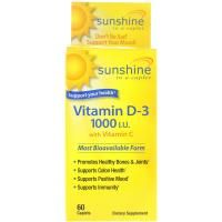 Sunshine, Vitamin D3 with Vitamin C, 1000 МЕ, 60 Caplets
