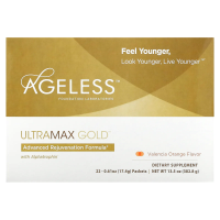 Ageless Foundation Laboratories, UltraMax Gold, улучшенная формула омоложения с альфатрофином, со вкусом валенсийского апельсина, 22 пакетика, 13,5 унции (17,4 г) каждый