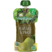 Happy Family Organics, Органическое детское питание, 2-й этап, 6+ месяцев, груша, капуста и шпинат, 4,0 унции(113 г)
