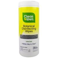 CleanWell, Дезинфицирующие влажные салфетки с растительным компонентом, лимонный аромат, 35 влажных салфеток, 7 х 8 в (117. см х 20,3 см)