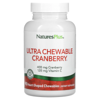 Nature's Plus, Ultra Chewable Cranberry с витамином C, клюква / клубника, 90 жевательных ягод