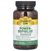Country Life, Country Life, не содержит глютена, пробиотик Power-Dophilus, 200 веганских капсул