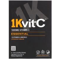 1Kvit-C, Essential, витамин C, шипучая смесь для напитка, натуральный апельсиновый вкус, 1000 мг, 3 пакетика по 6,90 г (0,24 унции)