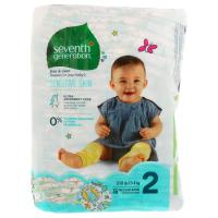 Seventh Generation, Для малышей, Чистые и сухие подгузники, Размер 2, 12-18 фунтов (5-8 кг), 36 подгузников