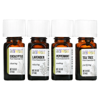 Aura Cacia, Откройте для себя комплект эфирных масел, 4 флакона, 0,25 унций (7,4 мл) каждый.