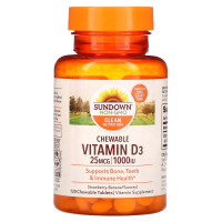 Sundown Naturals, Витамин D3 с клубнично-банановым вкусом, 25 мг, 1000 МЕ, 120 жевательных таблеток