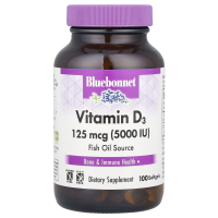 Bluebonnet Nutrition, витамин D3, 125 мкг 5000 МЕ, 100 мягких таблеток