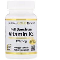 California Gold Nutrition, Витамин K2 полного спектра, MenaQ7, 120 мкг, 60 вегетарианских капсул