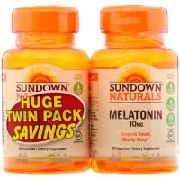 Sundown Naturals, Мелатонин, две упаковки по 10 мг, 90 капсул в каждой
