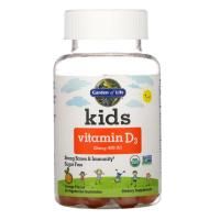 Garden of Life, Kids, витамин D3, апельсиновый вкус, 20 мкг (800 МЕ), 60 вегетарианских жевательных таблеток