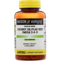 Mason Natural, Кокосовое / Льняное масло, Омега 3-6-9, 60 мягких желейных капсул