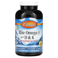 Carlson Labs, Elite with Omega3 plus D3 K2, 700 mg, 180 Soft Gels