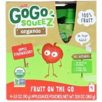 GoGo SqueeZ, Органическое яблочное пюре, яблоко и клубника, 4 пакетика по 3,2 унц. (90 г)
