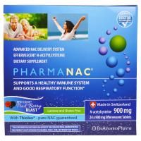 BioAdvantex Pharma, "ФармаNАЦ", пищевая добавка с N-ацетилцистеином, со вкусом розового ягодного взрыва, 900 мг, 24 шипучих таблетки